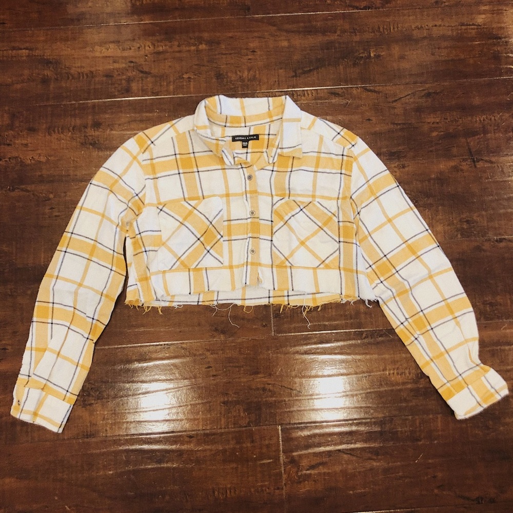Pre-loved Cropped Kendall & Kylie Yellow Flannel ✨